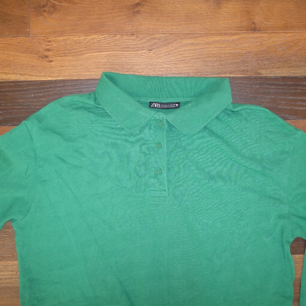 ZARA Green Cropped Collared Long Sleeve Button Blouse Size S